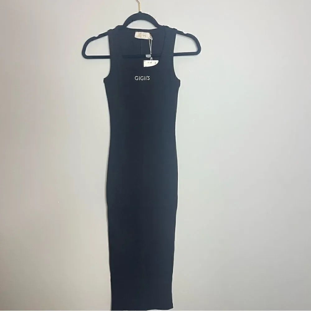 GIGII’s SoHo Black Ribbed Midi Dress NWT XS - Picture 7 of 11